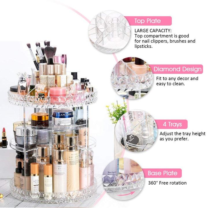 High Quality 360° Rotating Crystal Cosmetic Storage Box